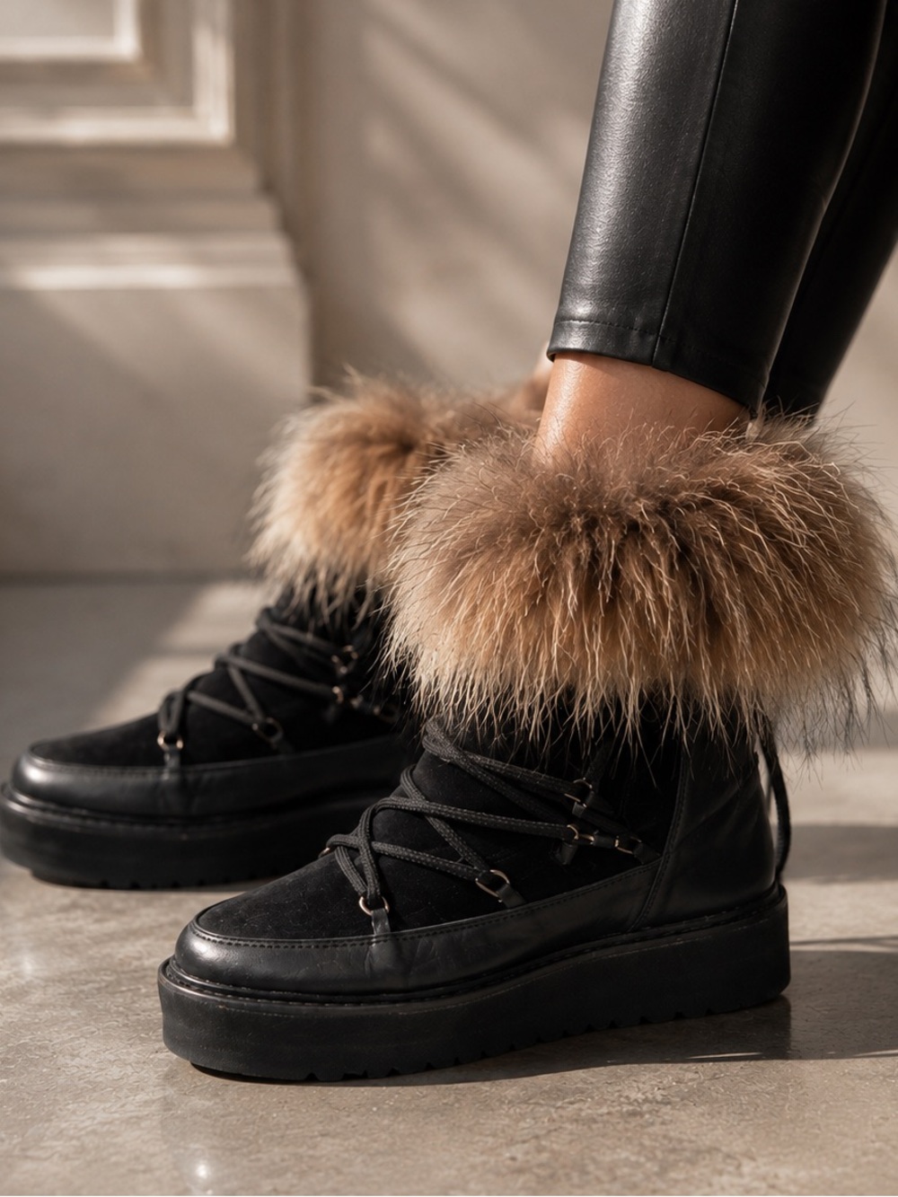 Omelia Luxury Leather Suede Genuine Fur Après-Ski Boots EU 36